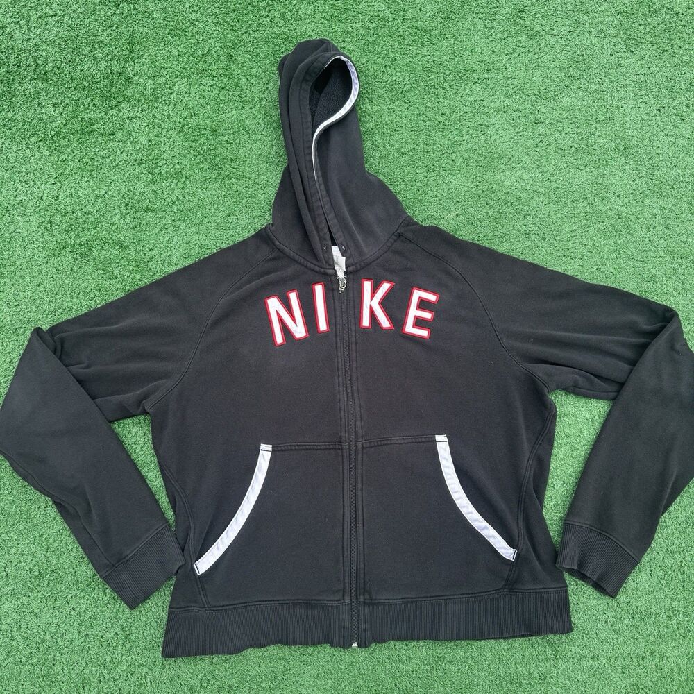 Nike Hoodie Youth XL 16-18 Black Full Zip Sweatshirt Swoosh Spell Out